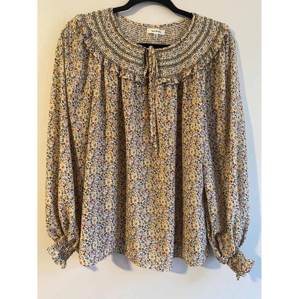 Max Studio BOHO Cottage Core Floral Peasant Blouse Size Small